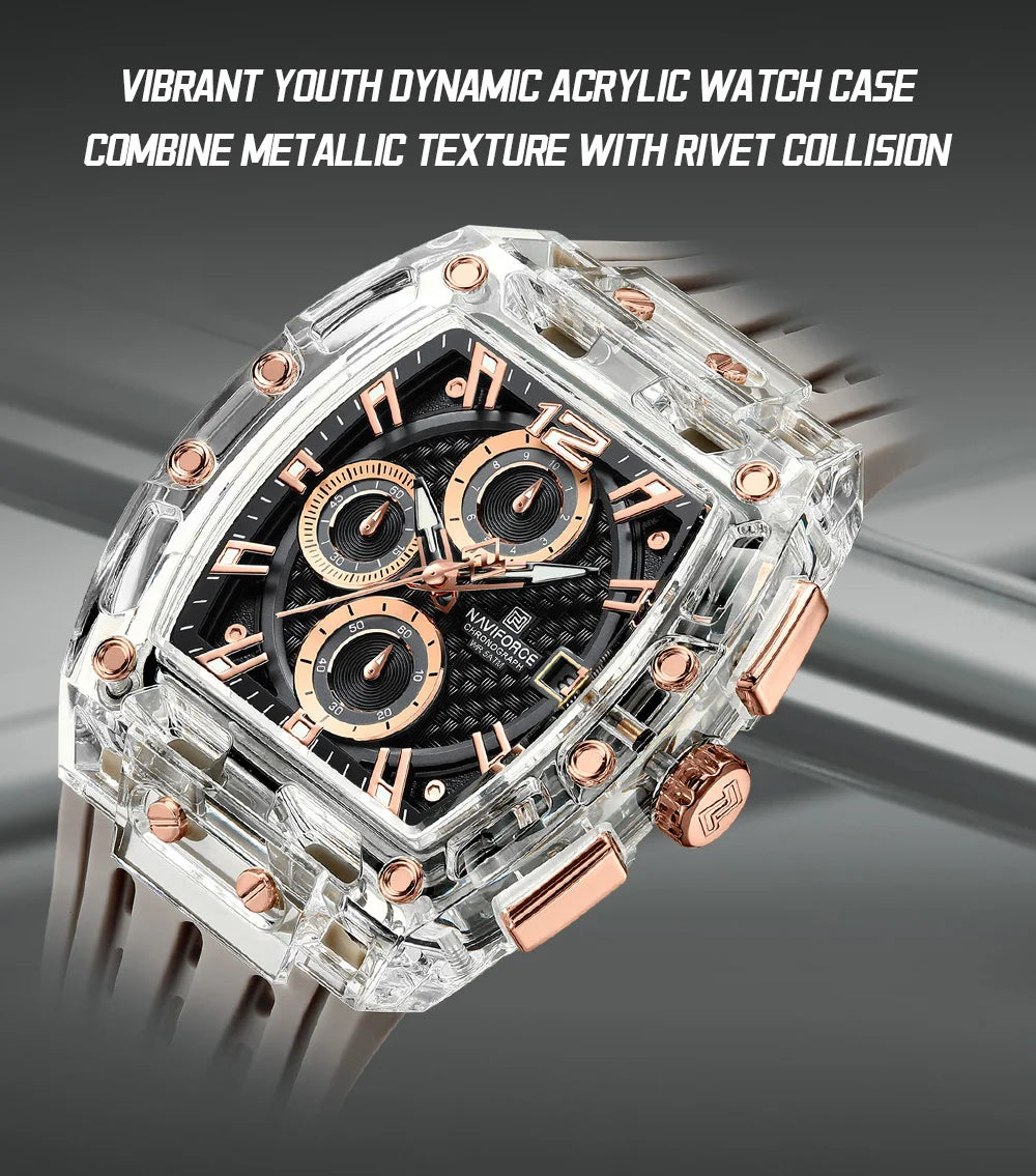 New NAVIFORCE Men's Quartz Multifunction Watches Fashion Sports Chronograph 5ATM Waterproof Silicone Band Casual Man Wrist Watch - Tulique