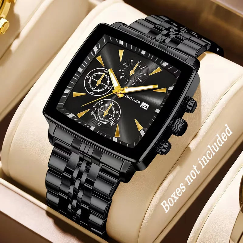 Luxury Square Dial Quartz Watch - Stainless Steel Business Watch