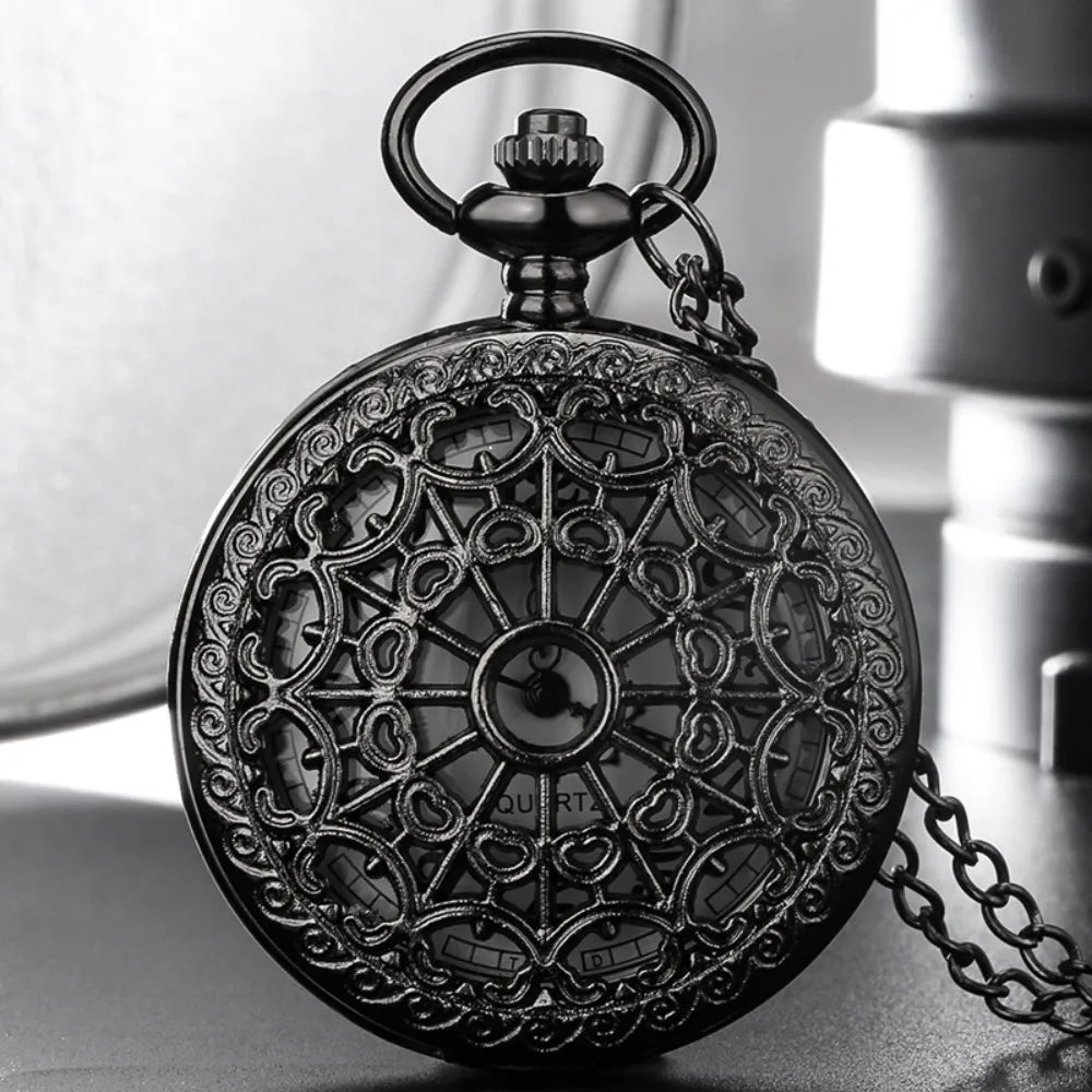 Vintage Quartz Pocket Watch - Intricate Spider Web Design
