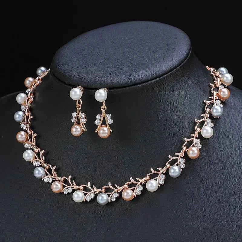 Elegant Pearl Jewelry Set - Retro Clavicle Chain & Earrings