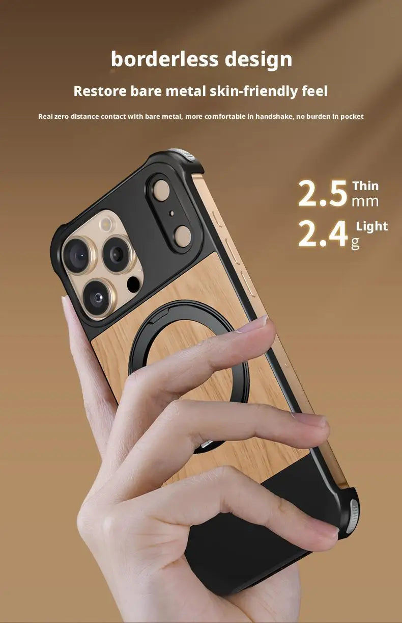 Premium iPhone Rotating Case - Metal & Leather Grain