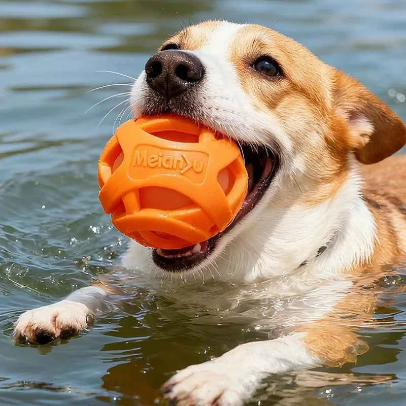 dog chew balls - blue and orange bite-resistant hollow elastic silicone balls for training and play