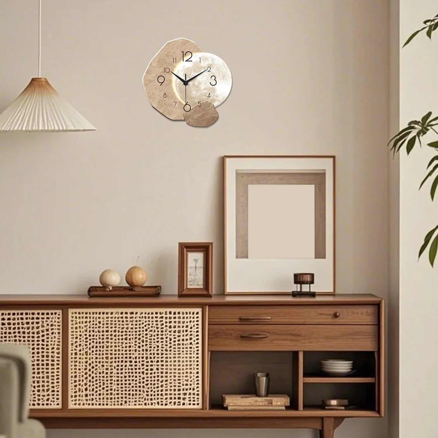 Premium Silent Moon Wall Clock - Modern Wooden Design