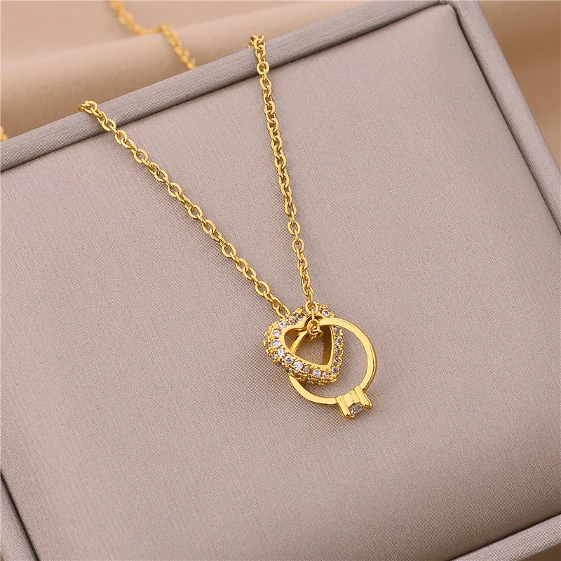 Elegant Zircon Crystal Stainless Steel Necklace