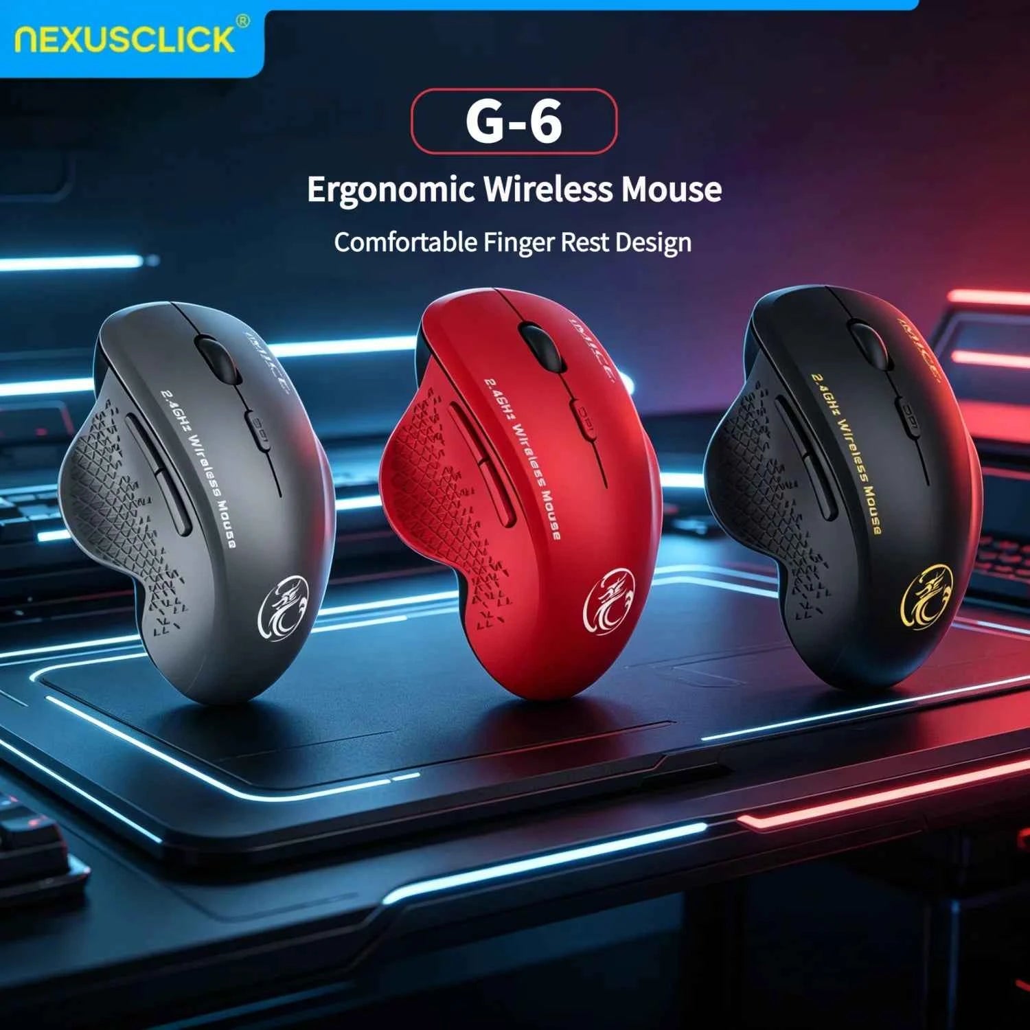 NexusClick 2.4G Wireless Silent Click Mouse,3 Adjustable DPI 6 Buttons Power Saving USB Plug Play Mice For Laptop Office Gaming