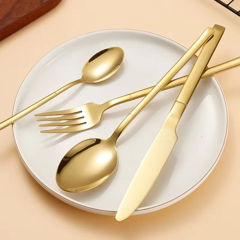 Elegant Luxury Gold Flatware Set - Stainless Steel Tableware