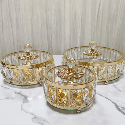 Luxury Crystal Fruit Bowl - Elegant lidded glass bowl for fruit and candy on a coffee table