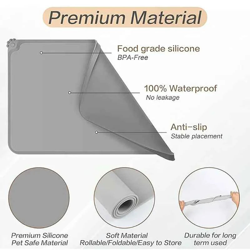 Silicone Pet Feeding Mat Dog Cat Waterproof Non Slip Heat Resistant Bite Resistant Easy Clean Car Travel Pet Bowl Placemat