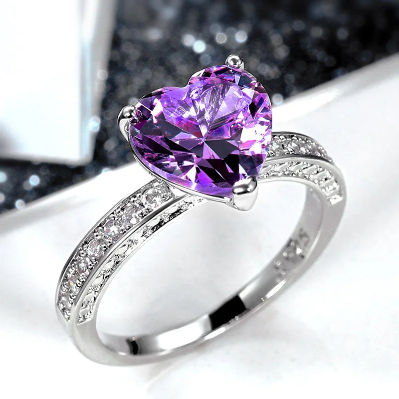 Luxury Heart Engagement Ring - Brilliant Pink CZ Solitaire
