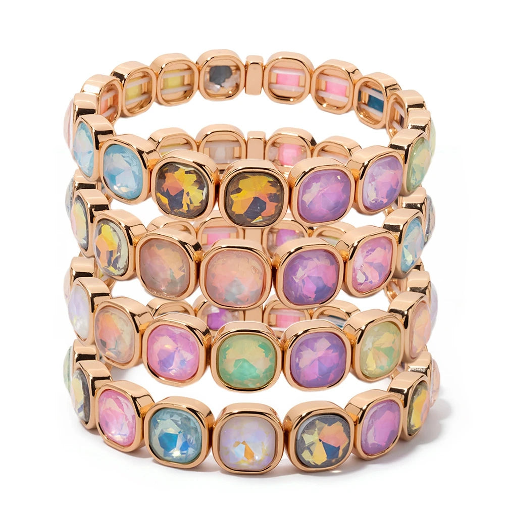 Elegant Enamel Charm Bracelet - High-End Square Alloy Bead Design