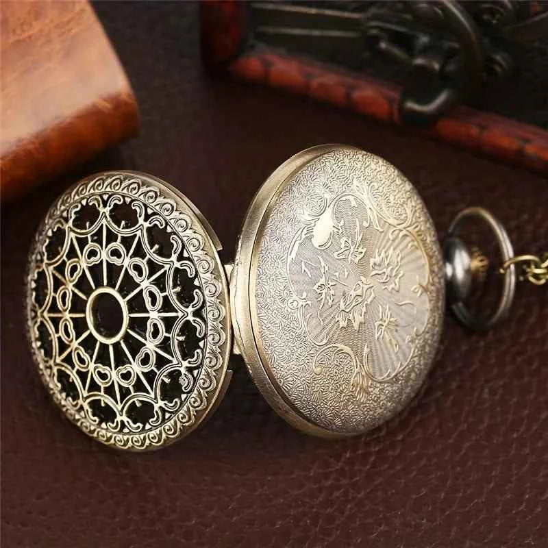 Vintage Quartz Pocket Watch - Intricate Spider Web Design