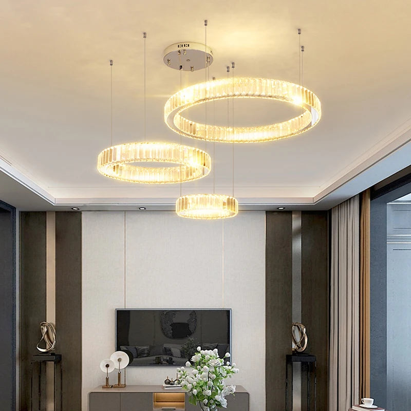 Elegant Crystal Ring Chandelier - Modern Dining Room Lighting