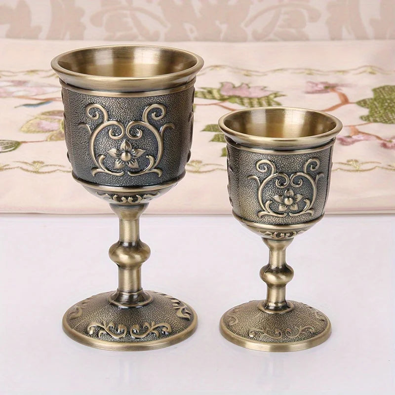 Vintage Metal Wine Goblet - European style metal cup in a vintage setting