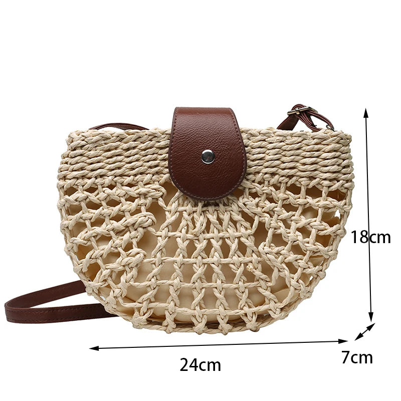 Elegant Straw Semicircle Bag - Chic Summer Crossbody