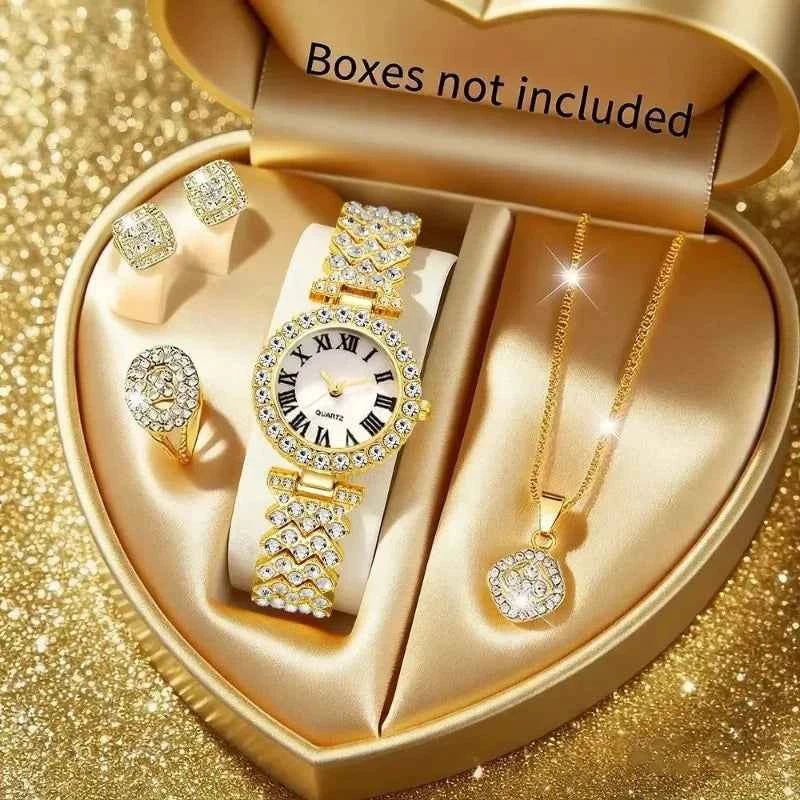Luxury Rhinestone Women's Watch Jewelry Set - Roman Quartz