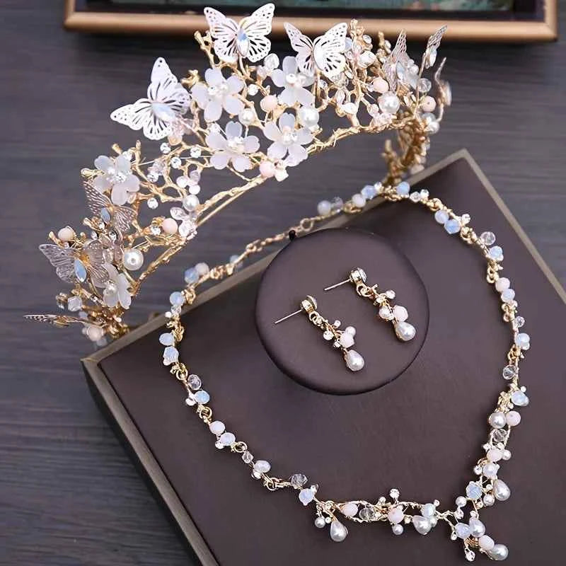 Luxury Crystal Pearl Bridal Jewelry Set with Crown