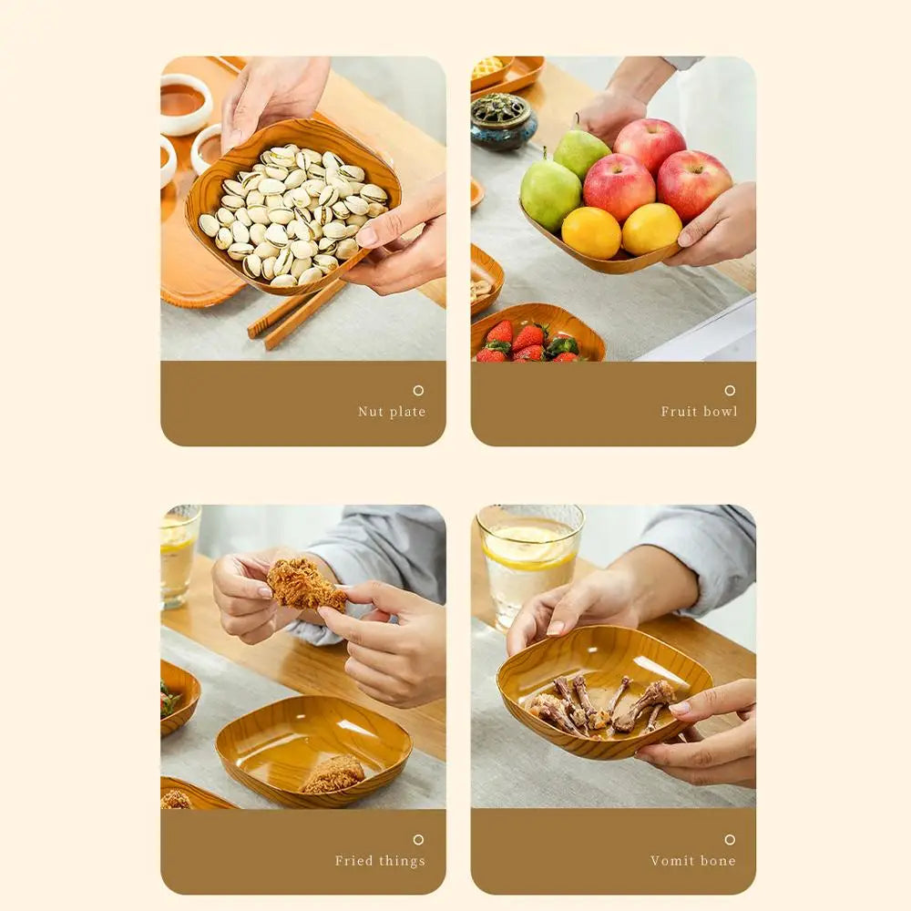 Elegant Wood Grain Square Plate - Japanese Style Dinnerware