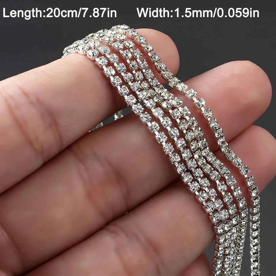 Luxury Sparkling Nail Art Chain - Silver Metal & Diamond Decor