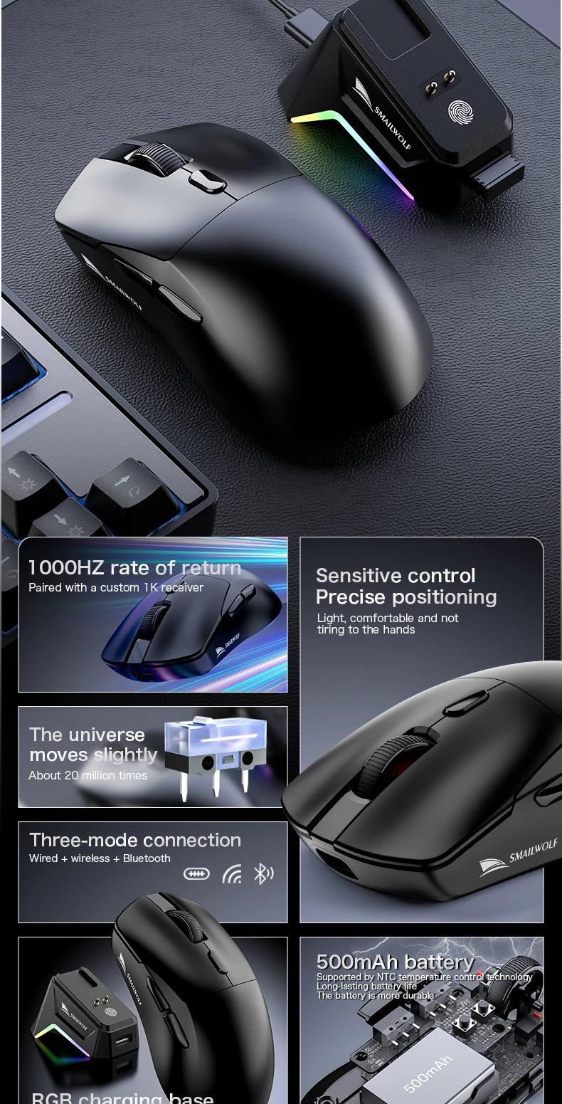 Premium Wireless Gaming Mouse - Tri-Mode PAW3311 Lightweight