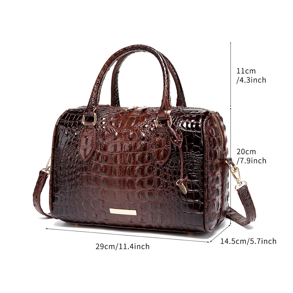Elegant Crocodile Pattern Boston Bag