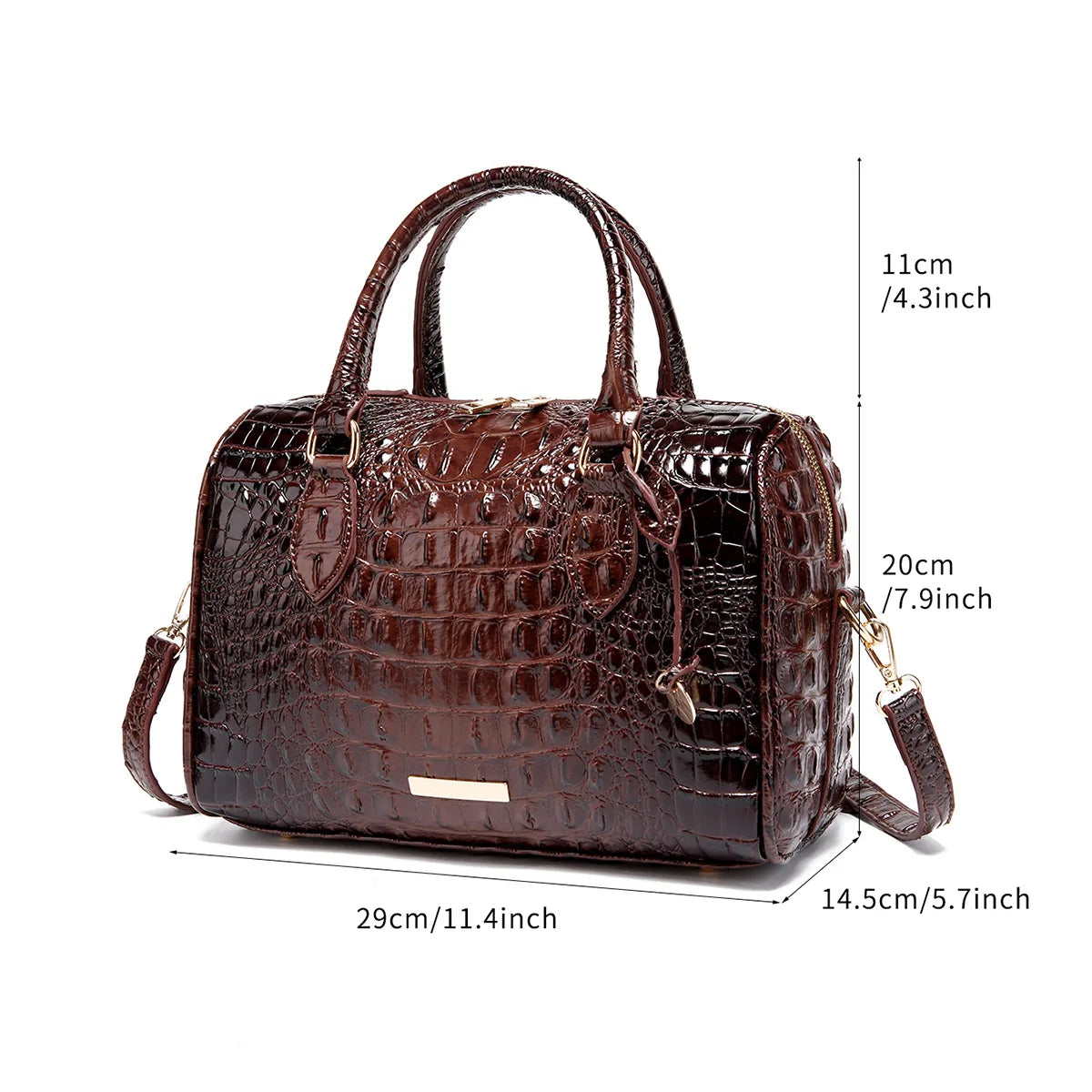 Elegant Crocodile Pattern Boston Bag