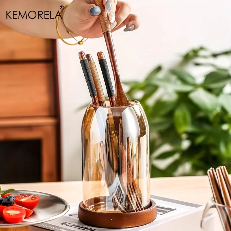 Elegant Kitchen Utensil Storage Jar with Tray