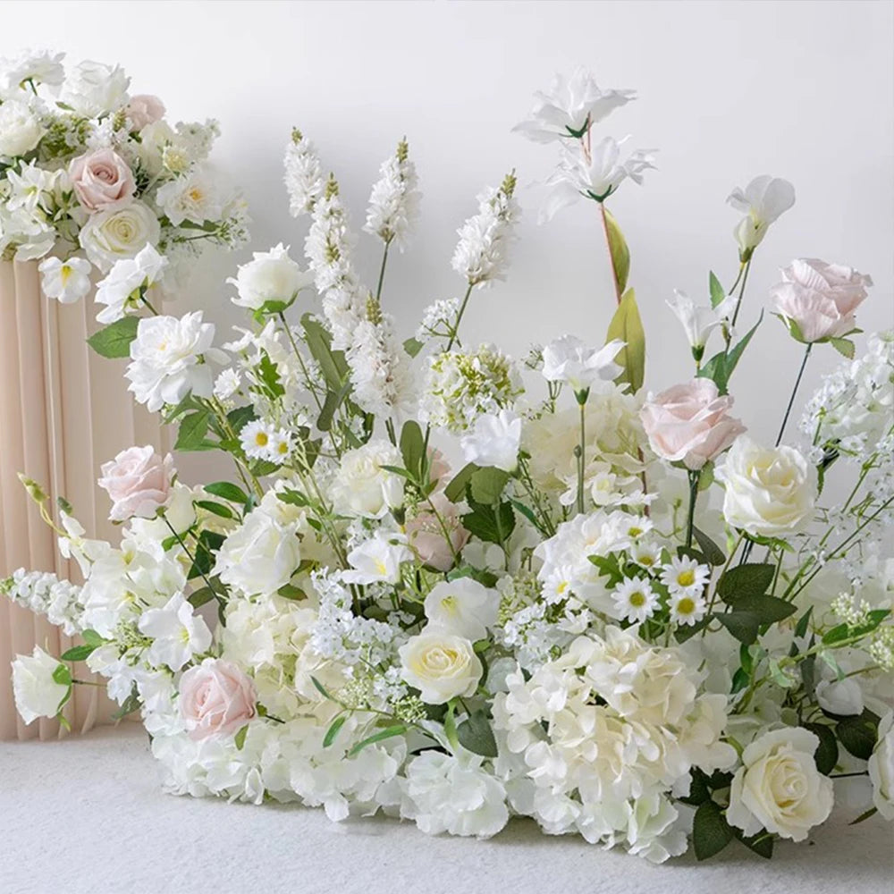 Luxury Champagne Pink Artificial Flower Row for Wedding Backdrop
