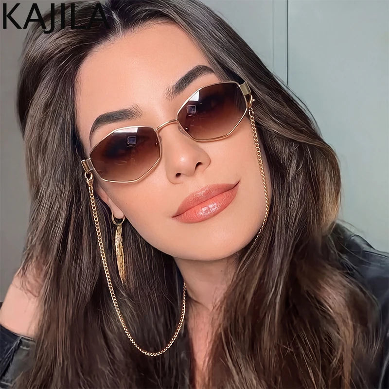 Luxury Hexagon Sunglasses with Chain - Designer Shades