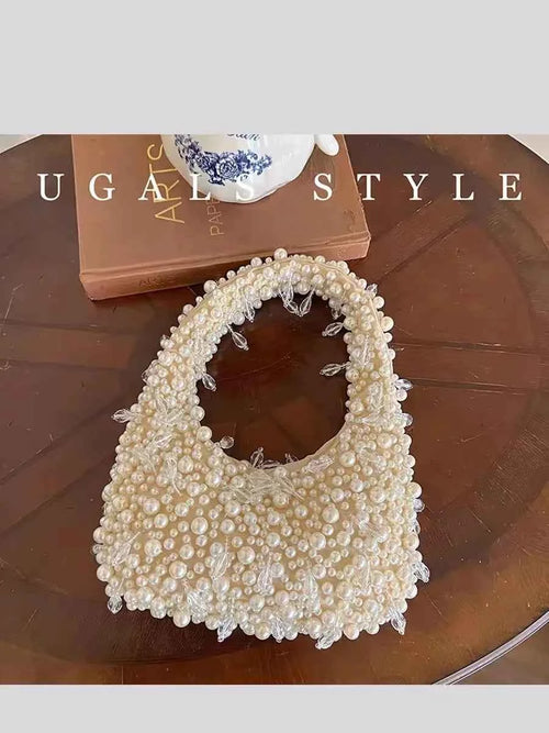 Elegant Pearl Beaded Clutch - Handmade Evening Bag