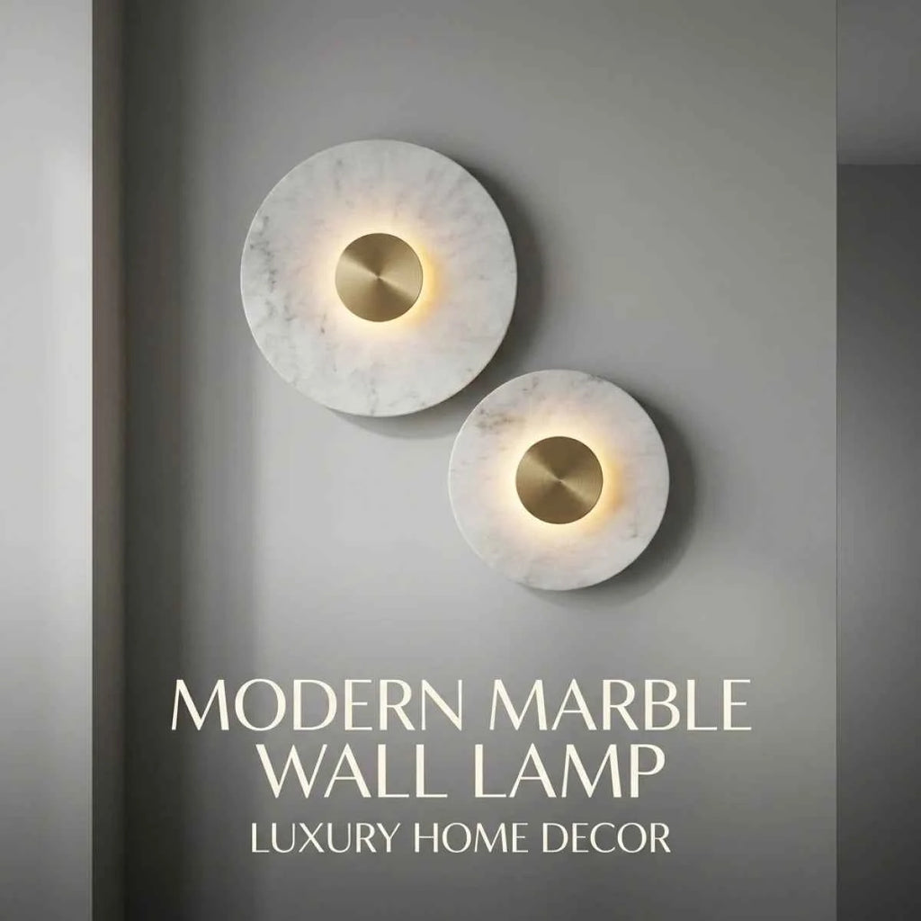Luxury Marble LED Wall Lamp - Round Copper Sconce