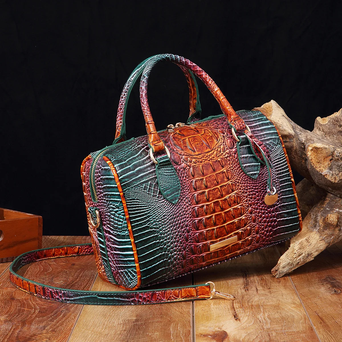 Elegant Crocodile Pattern Boston Bag