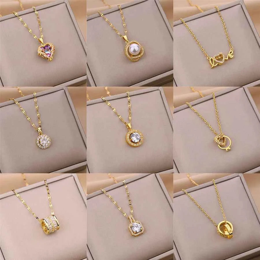 Elegant Zircon Crystal Stainless Steel Necklace
