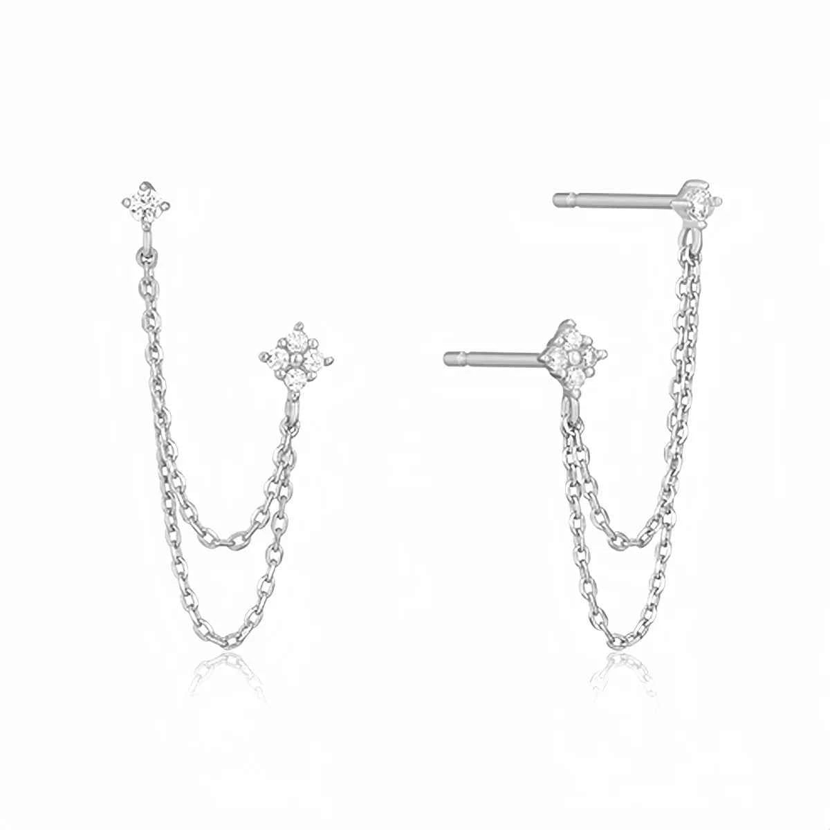 Luxury Tassel Chain Hanging Earrings - Double Stud Design