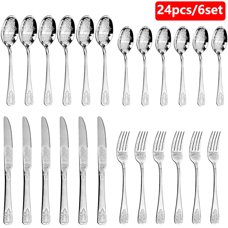 Elegant Vintage Carved Flatware Set - 304 Stainless Steel