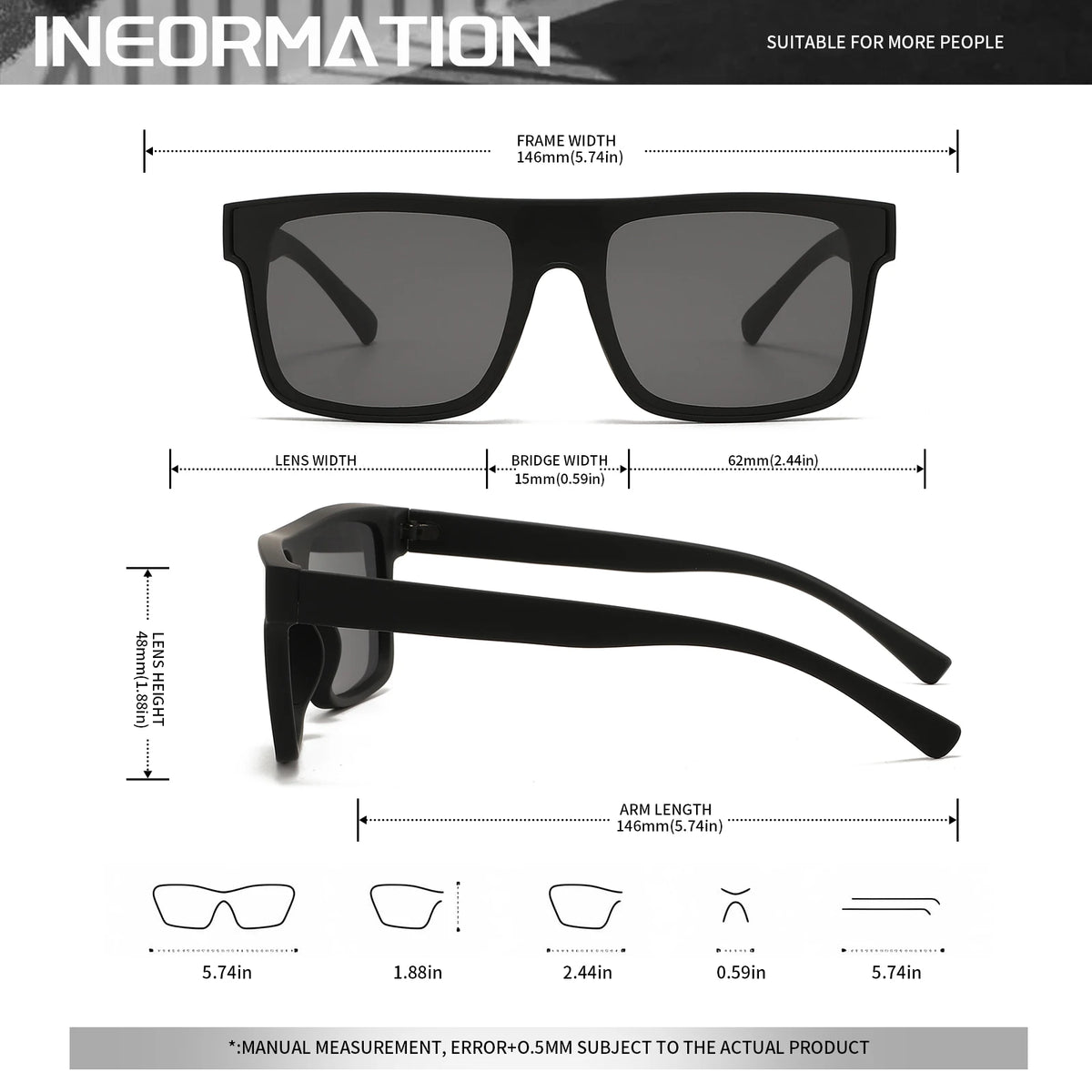 Classic Square Sports Sunglasses - Patterned Temples & UV Protection