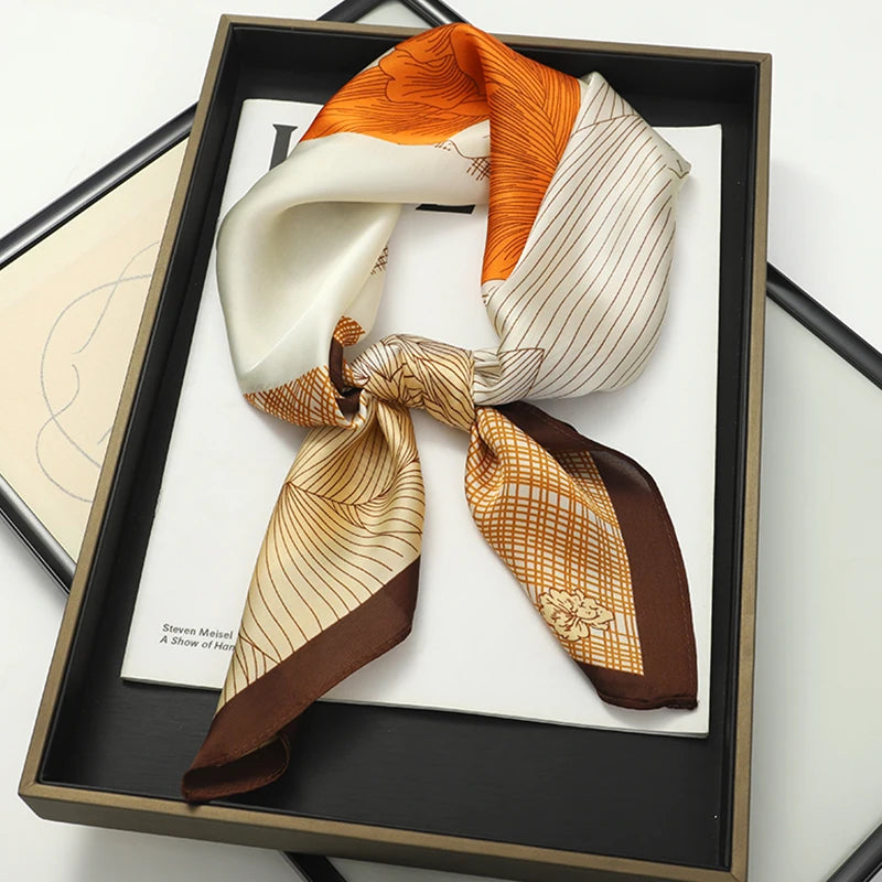 Luxury Silk Square Scarf - Elegant Satin Print Neck Wrap