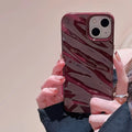 Pleated Wave iPhone Case - High-End Wine Burgundy Soft Cover