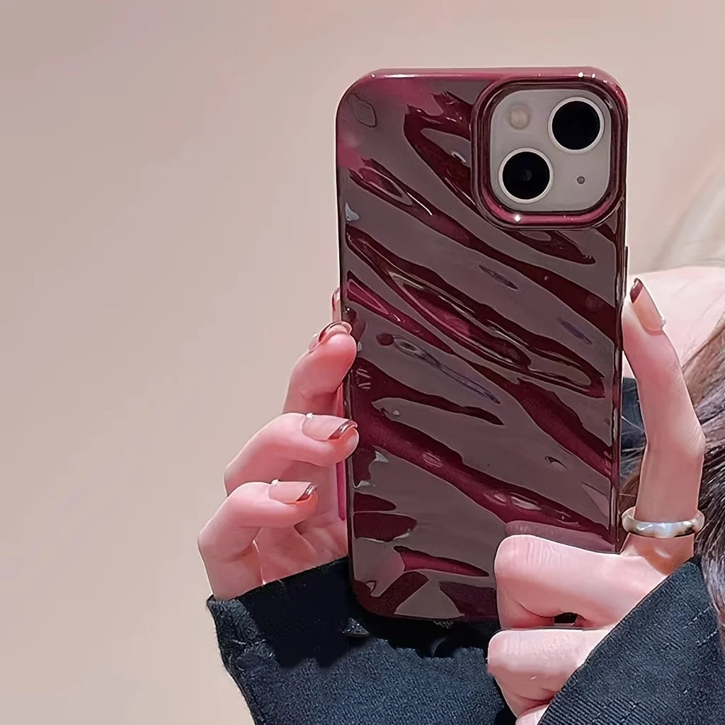 Pleated Wave iPhone Case - High-End Wine Burgundy Soft Cover