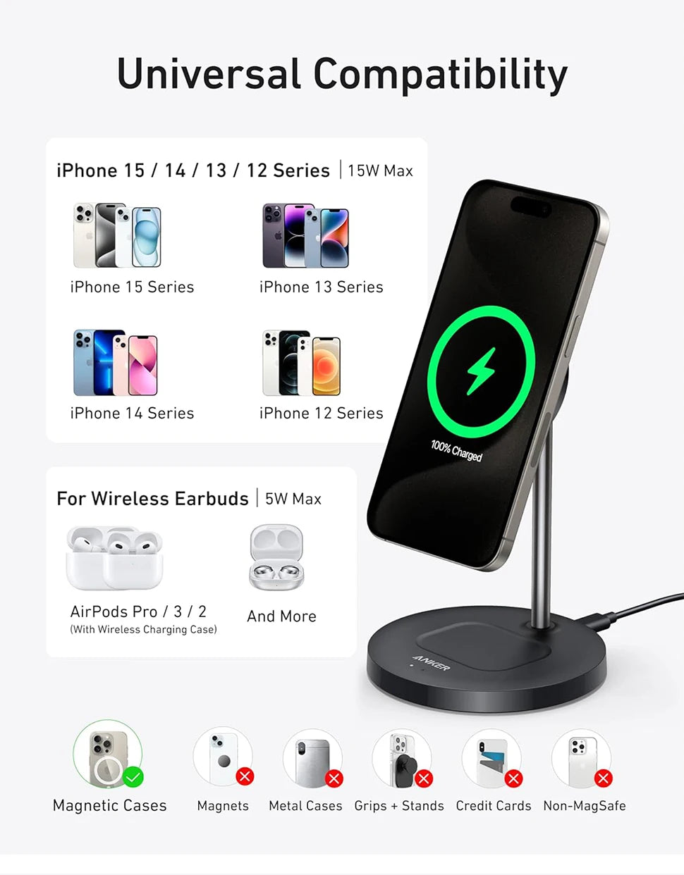 Premium Qi2 Wireless Charger Stand - Fast 15W Magnetic Charging
