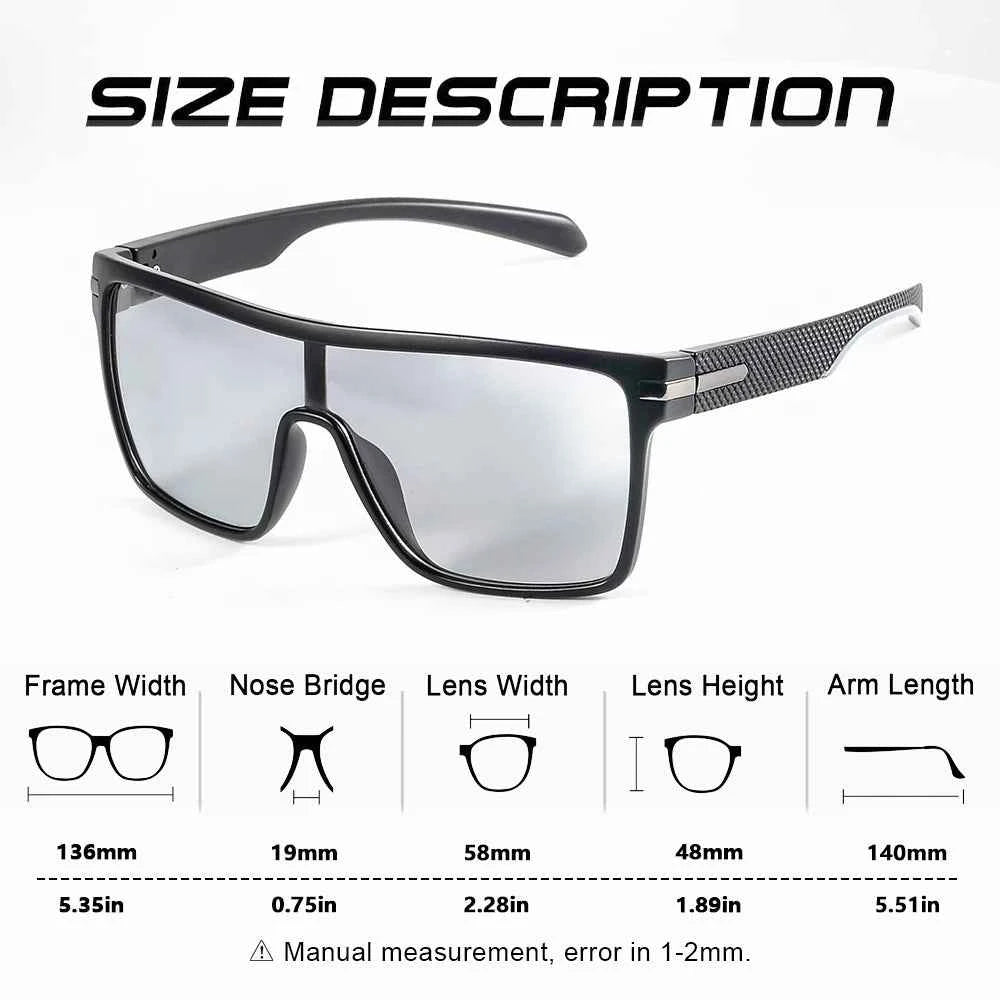 Oversized Photochromic Polarized Sunglasses - UV400 Protection