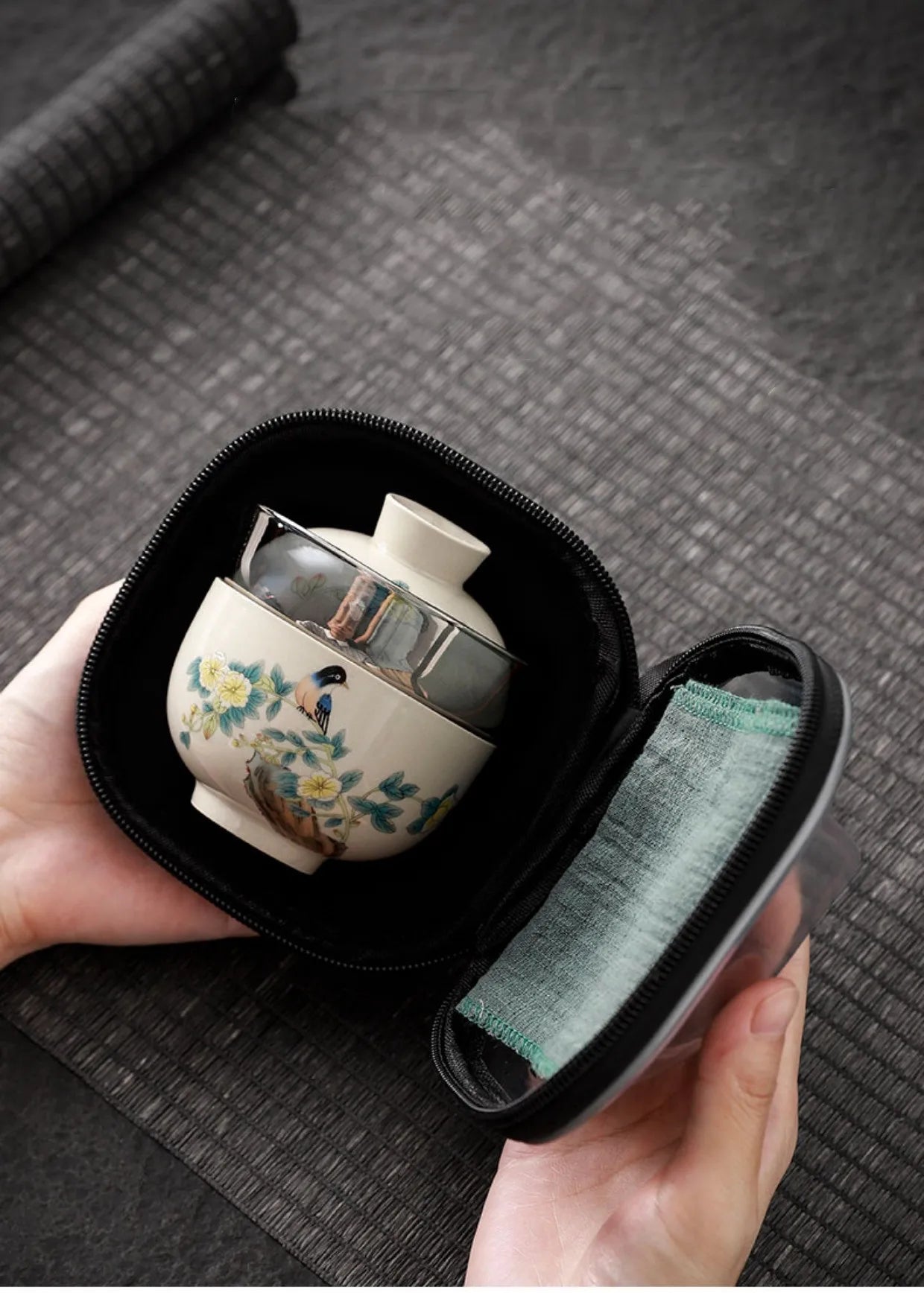 Elegant Portable Travel Tea Set - Hand-painted Ceramic Teaware
