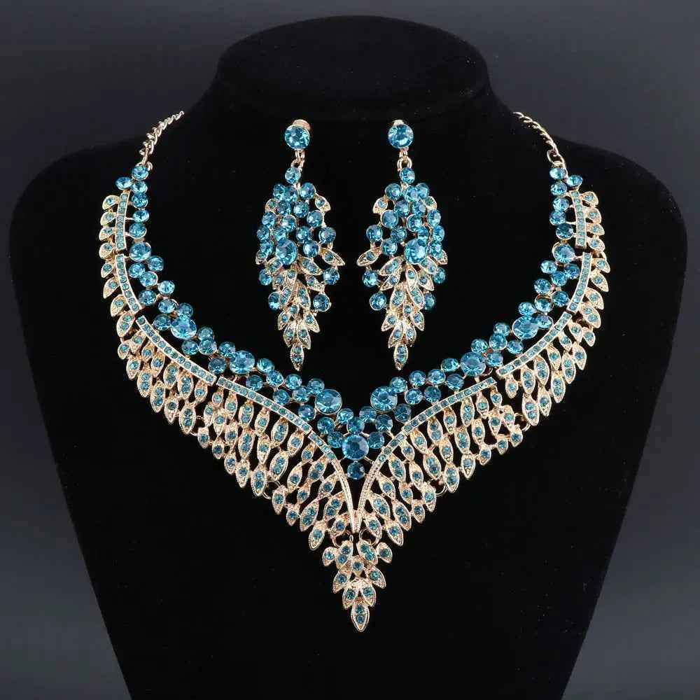 Elegant Crystal Jewelry Set - Rhinestone Necklace & Earrings