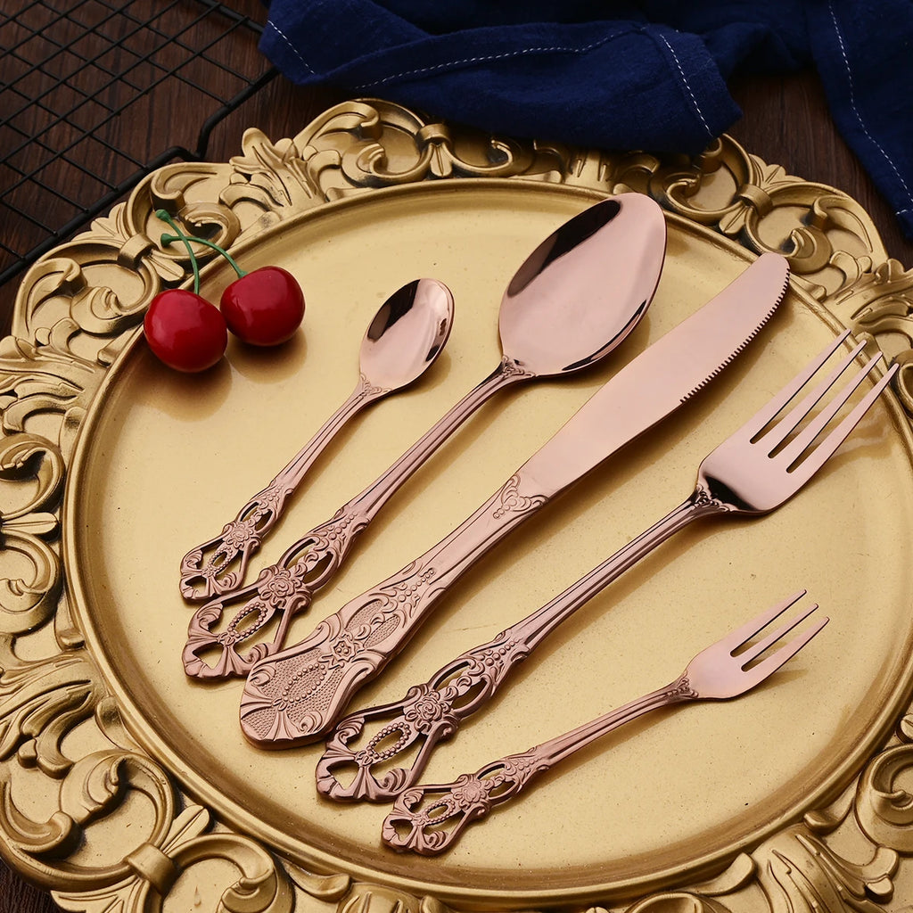 Elegant Rose Gold Dinnerware Set - 20-Piece Flatware