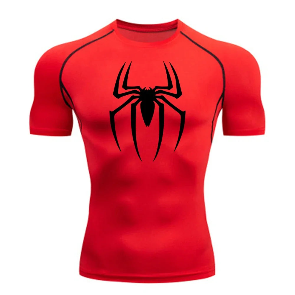 Men's Spider Printed Sports Top - Breathable Quick-Drying Fitness Tee