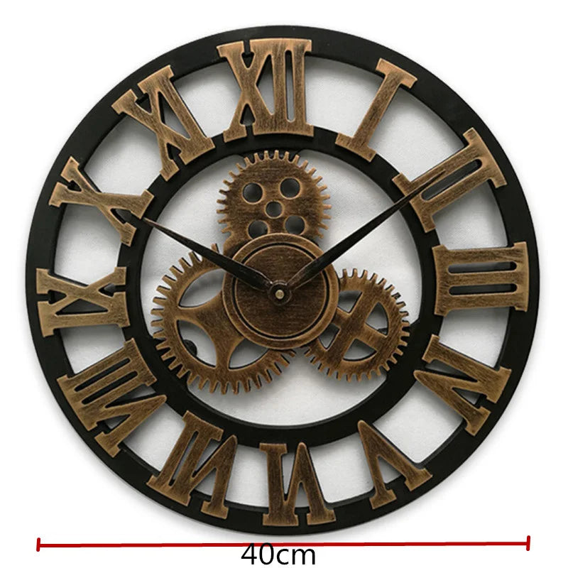 Premium Industrial Wood Wall Clock - European Retro Style