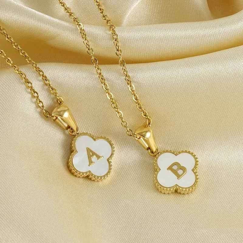 Initial letter necklace - gold color lucky shell pendant with initial letter on a delicate chain