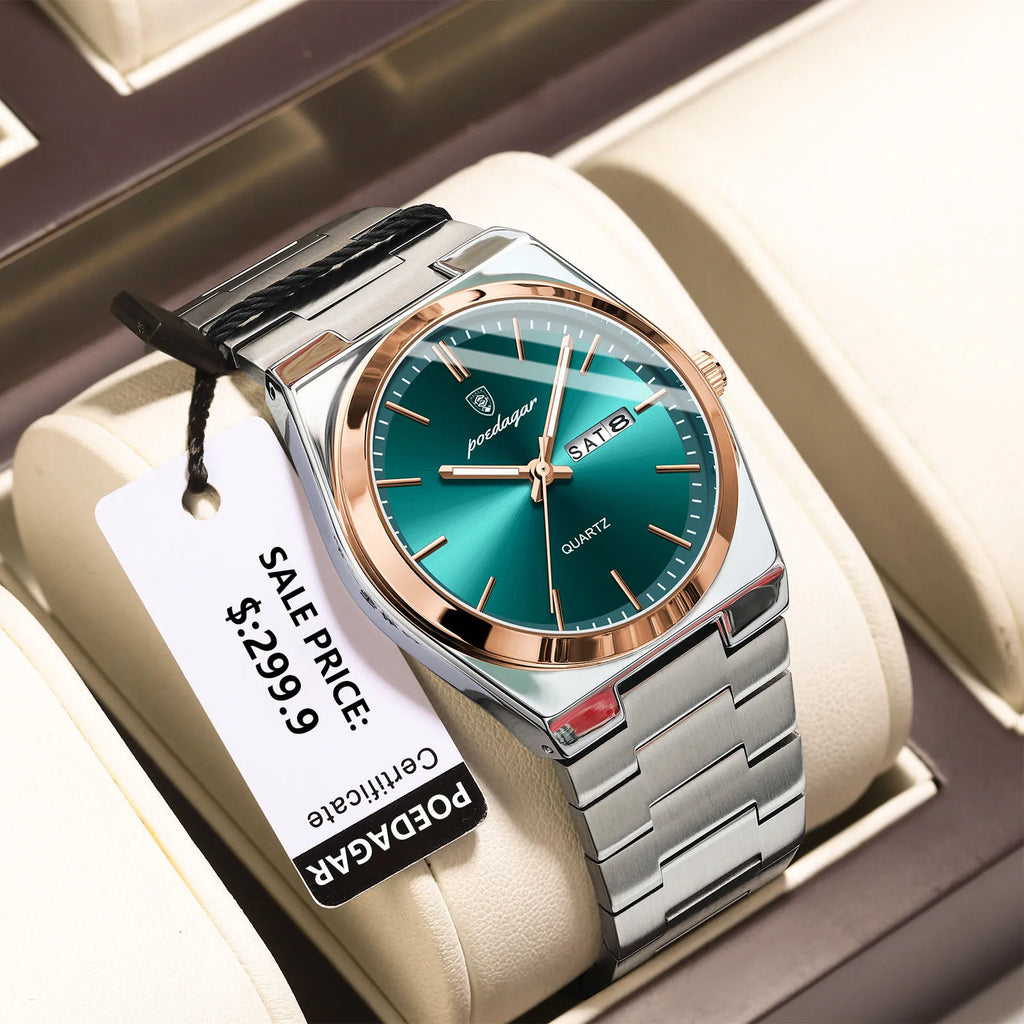Luxury Men's Quartz Watch - Waterproof Stainless Steel Wristwatch