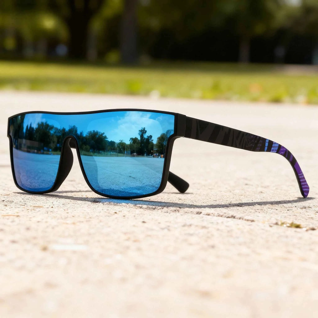 Classic Square Sports Sunglasses - Patterned Temples & UV Protection