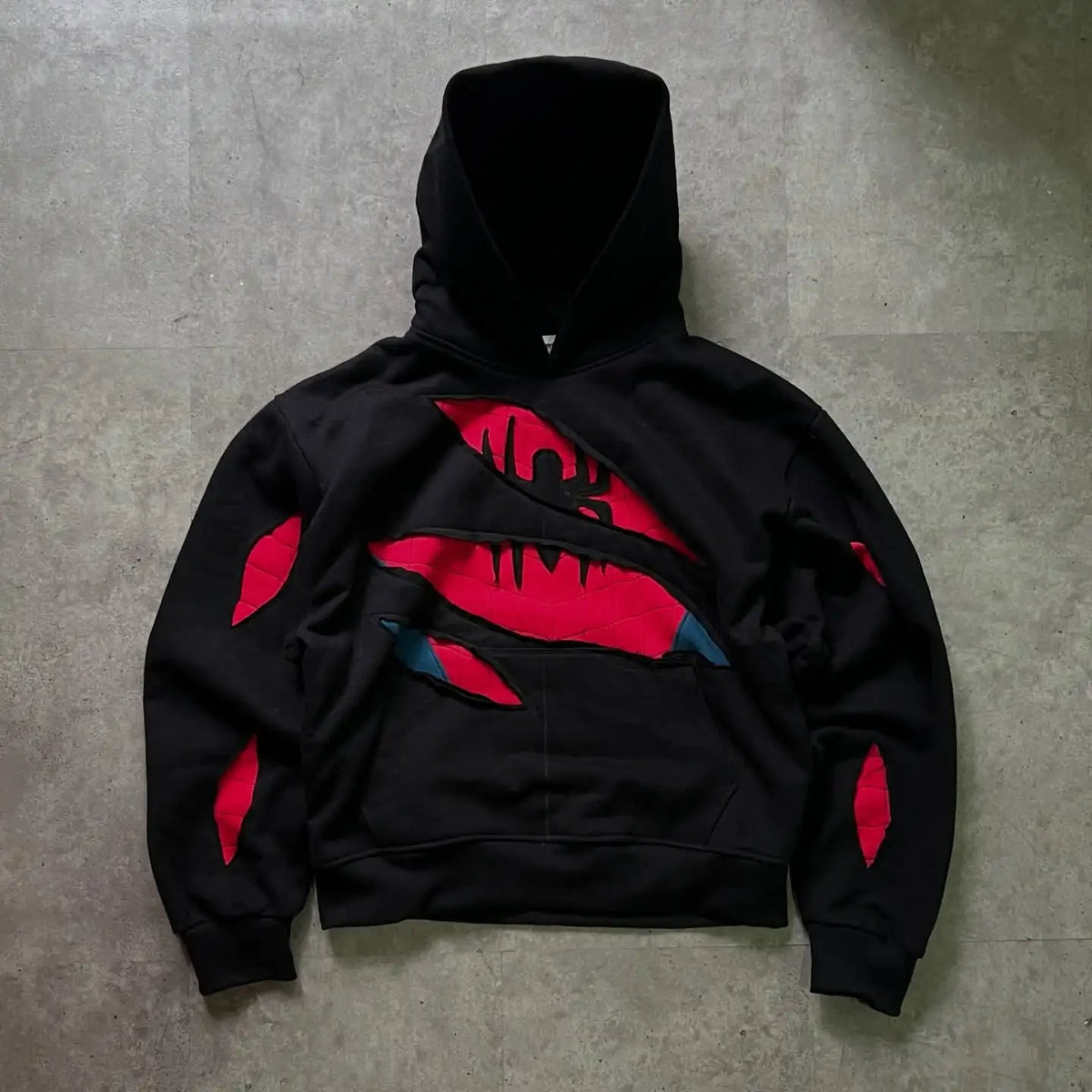 Vintage Spider Patchwork Zip Hoodie - Gothic Y2K Streetwear