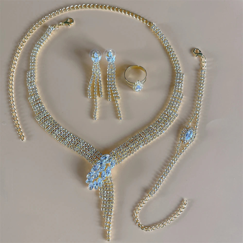 Elegant Crystal Tassel Wedding Jewelry Set - Silver & Gold